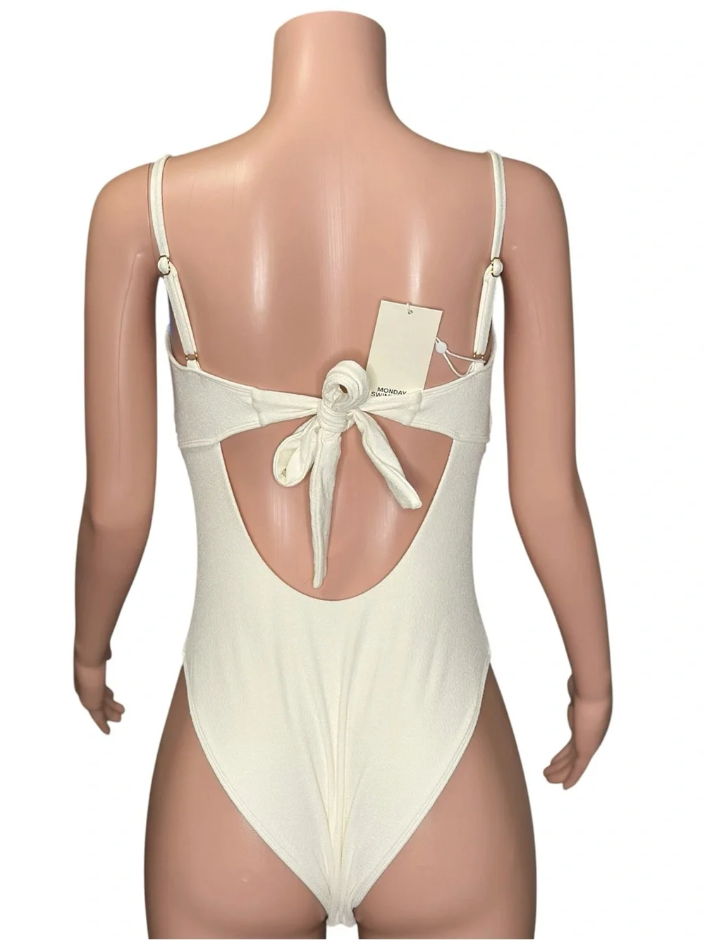 MONDAY SWIMWEAR Bordeaux One Piece Swim, Ivory Boucle, Large